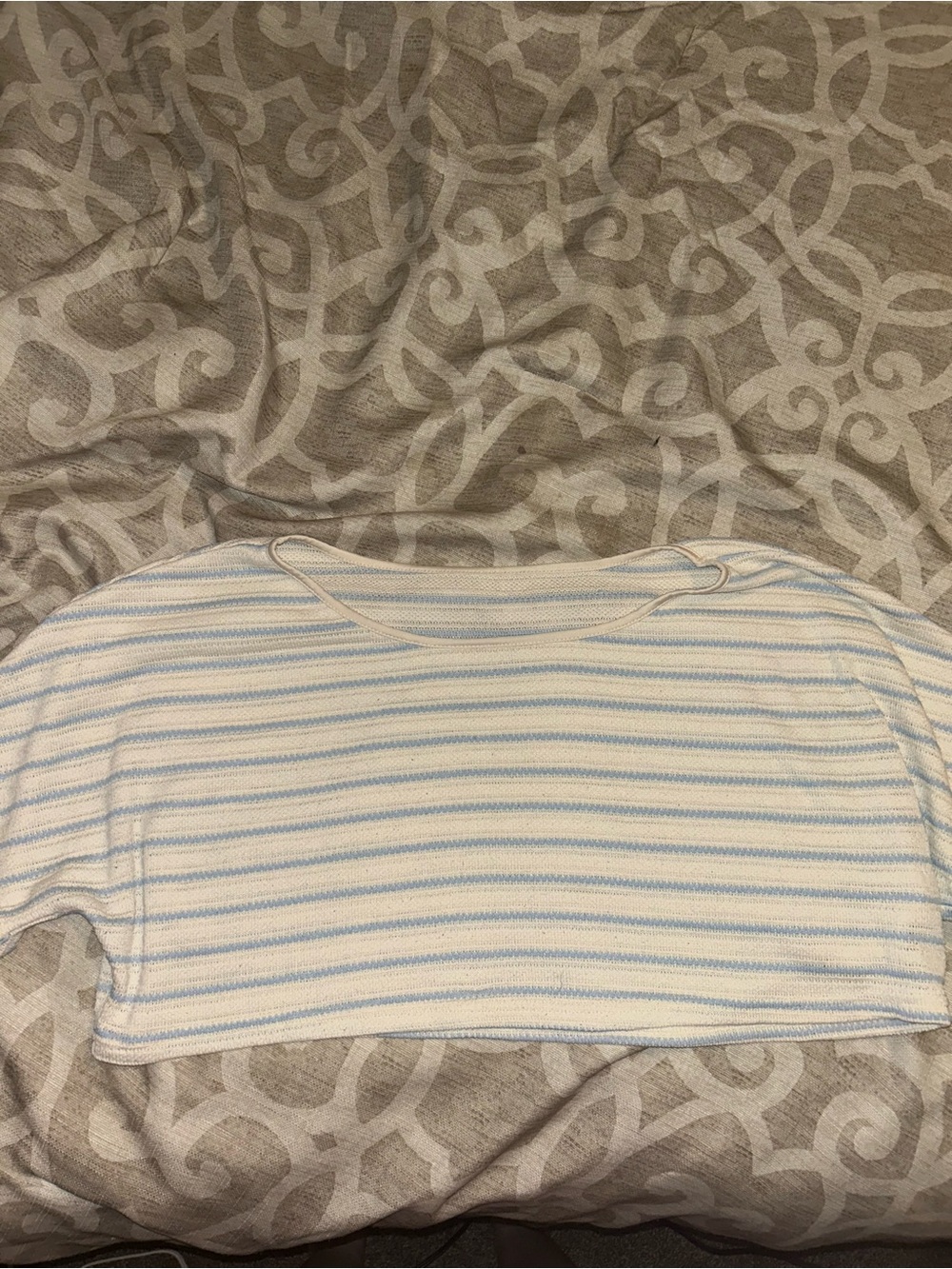 SHEIN White & Light Blue Striped Boatneck Crop Top